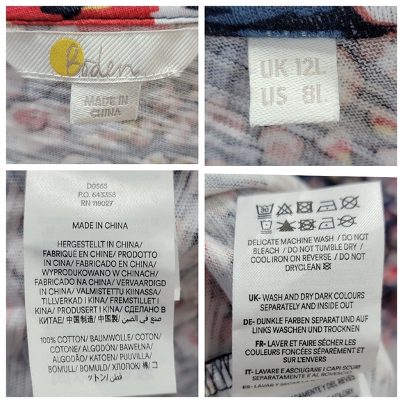 Boden V-neck Floral Mini Dress Cotton Short Puff Sleeves  Blue Red Women’s 8L - Picture 14 of 17